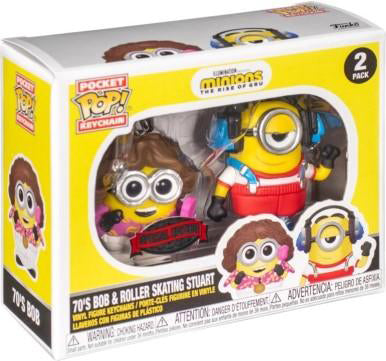 FUNKO POP! Keychain - Minions, The Rise of Gru : 70's Bob & Roller Skating Stuart (2 Pack) Exclusive