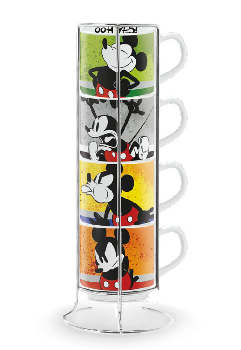 Disney - Mickey I Am Stackable Espresso Cups + Metal Rack (Set Of 4)