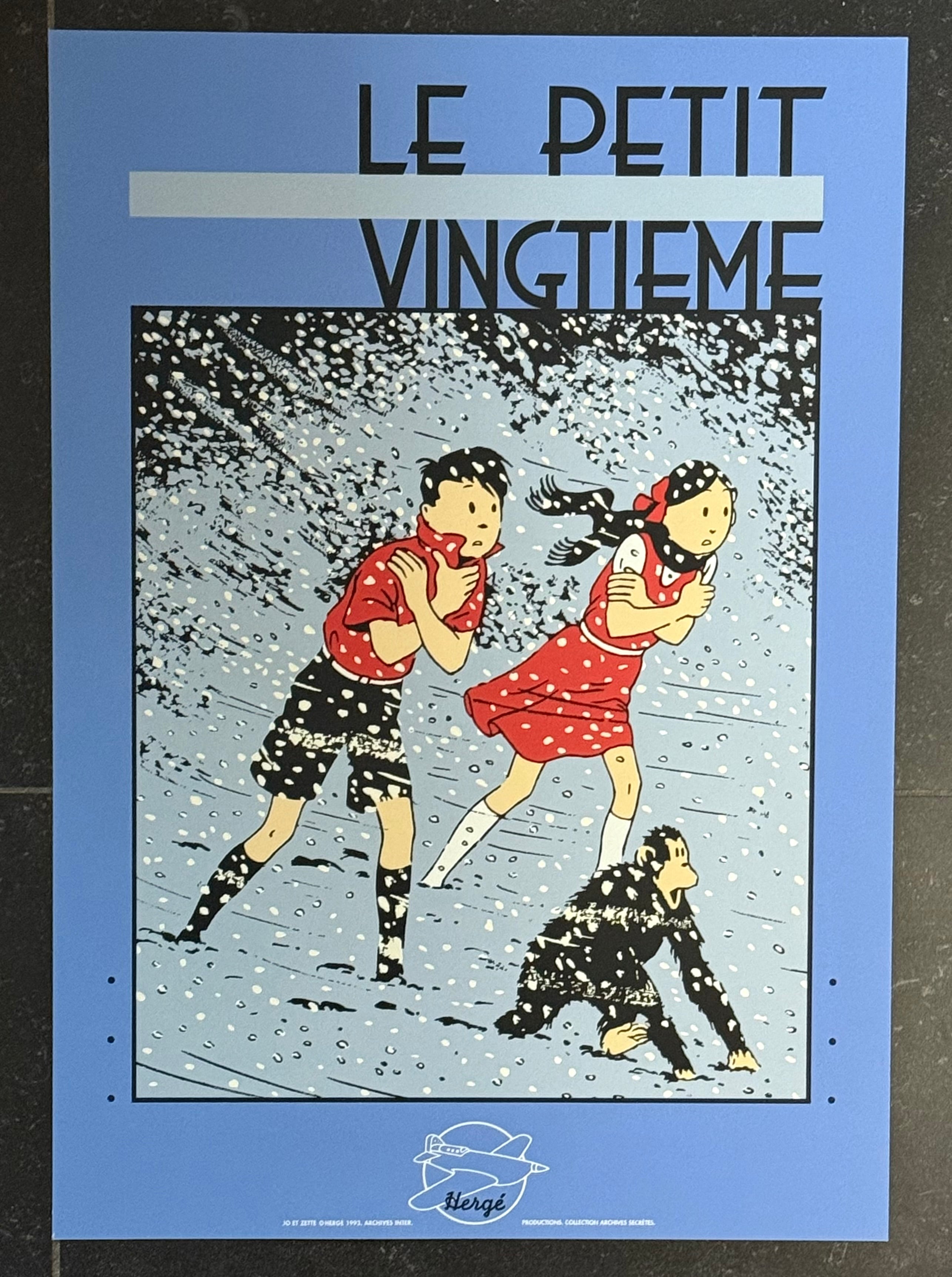 Serigraphy Hergé “Jo, Zette et Jocko : La neige - Le Petit Vingtième" (35cm x 50cm) (°1993)