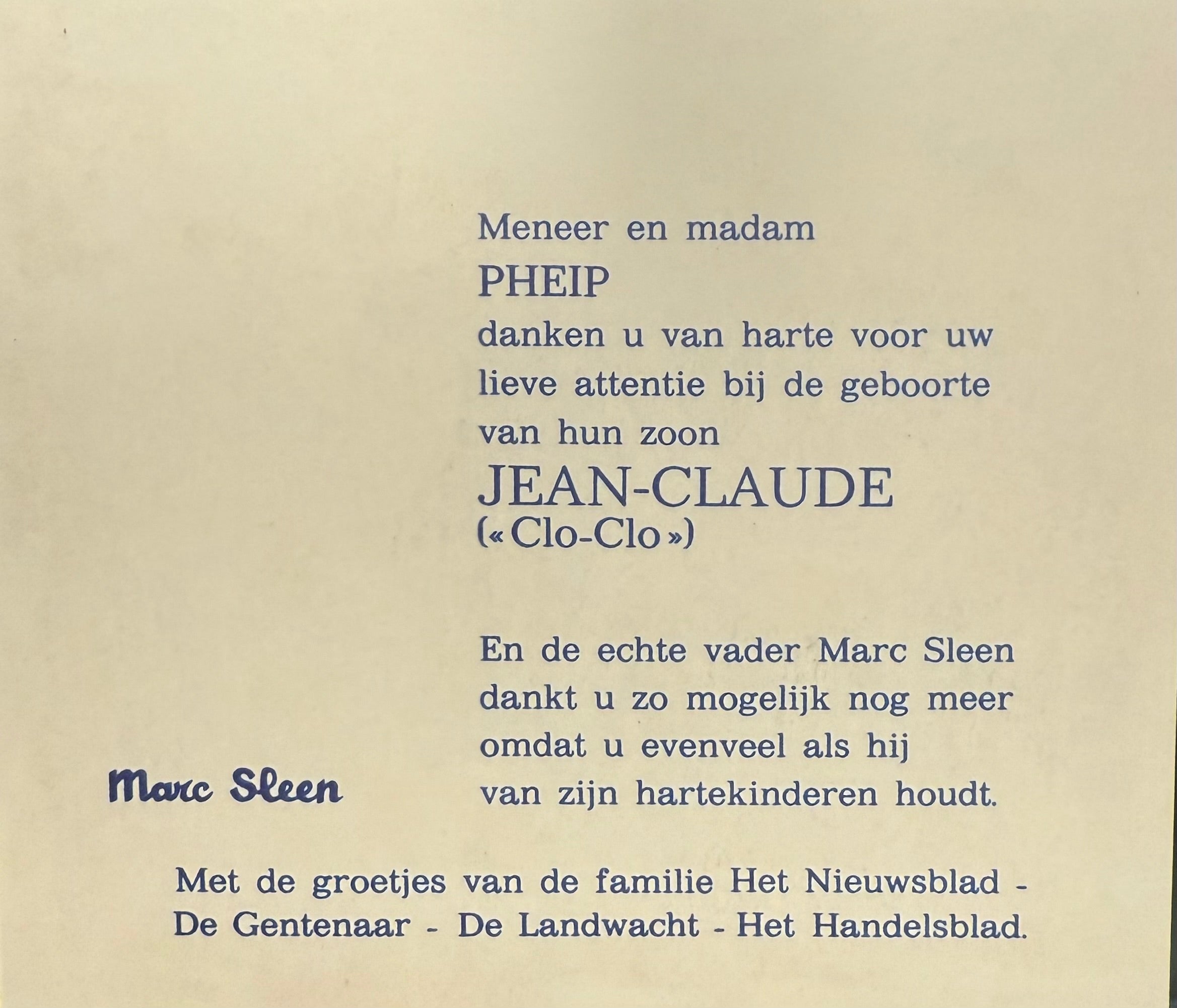 COMICS Print : Nero 'Bedanking geboorte Jean-Claude <Clo-Clo>' (Marc Sleen)