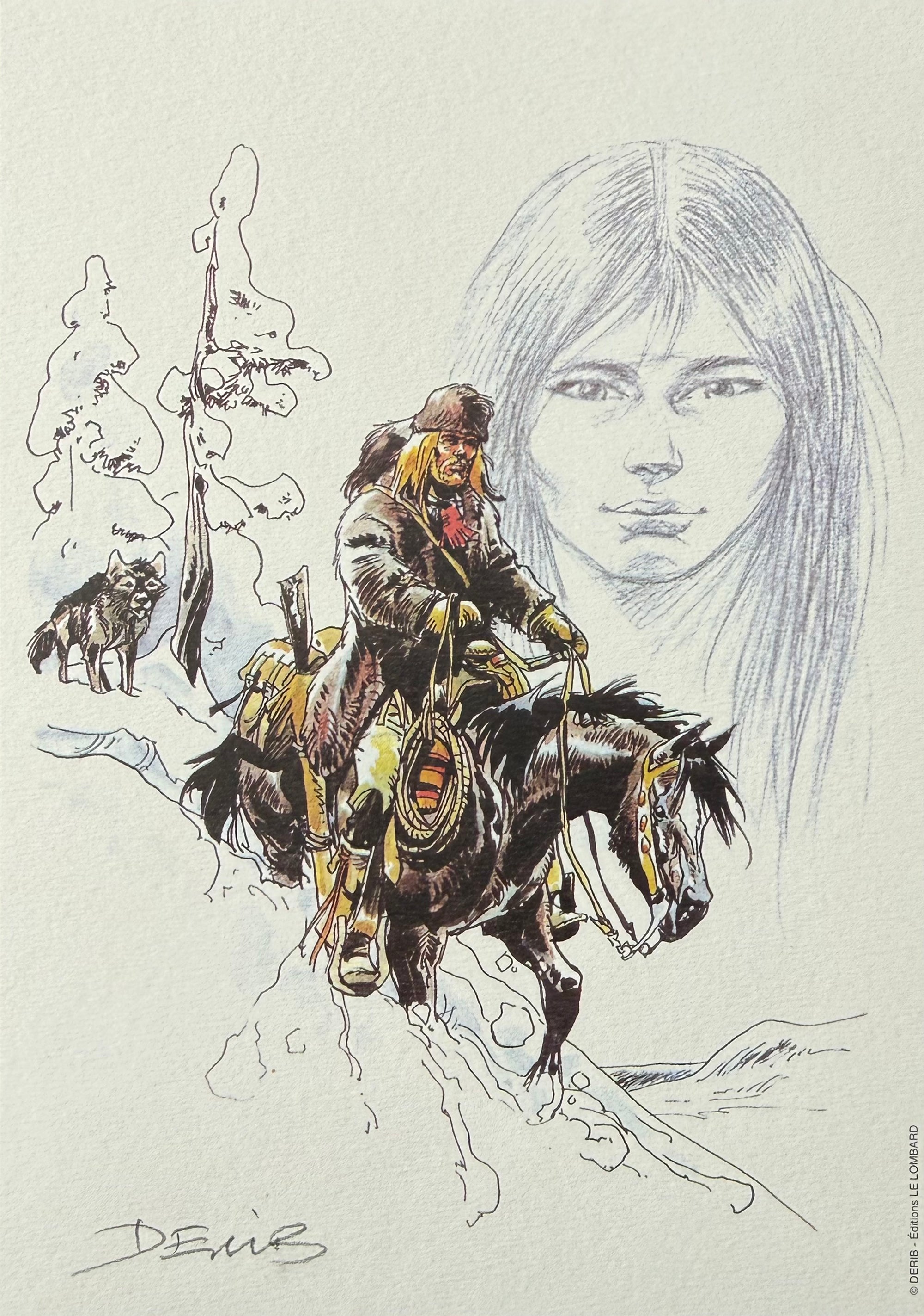 Ex-libris Derib – Buddy Longway, A Face in the sky – Numbered & Signed
