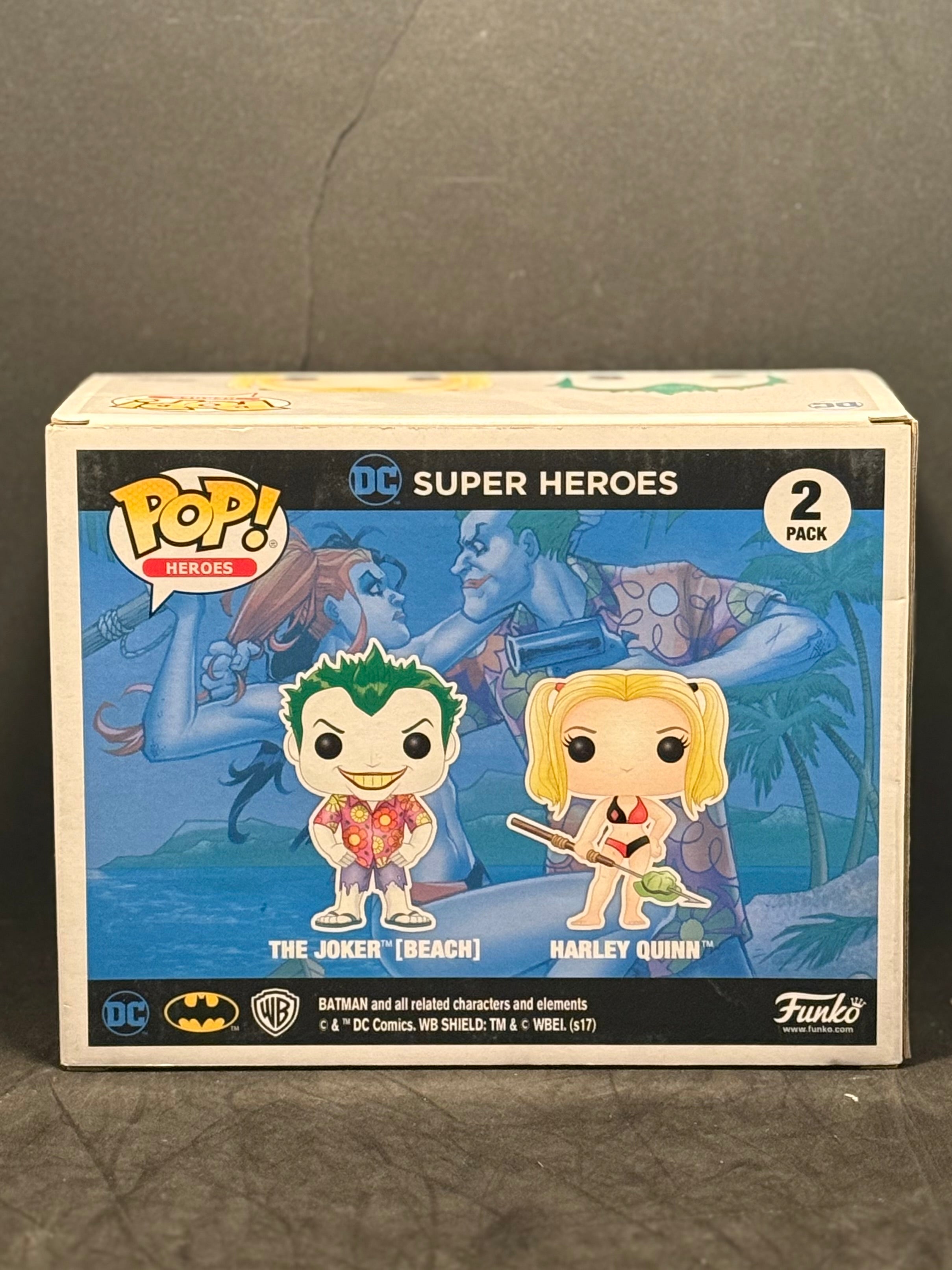 Funko POP! Heroes - Super Heroes - The Joker (Beach) & Harley Quinn (2 Pack) Exclusive "Small Box Damage"