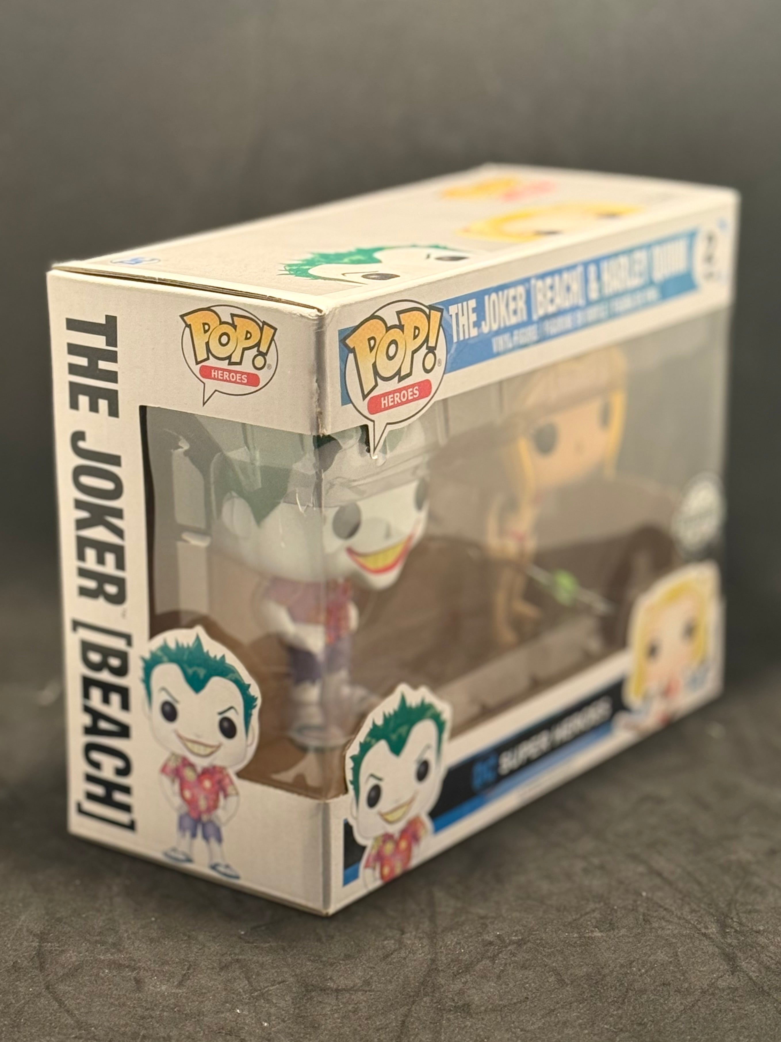Funko POP! Heroes - Super Heroes - The Joker (Beach) & Harley Quinn (2 Pack) Exclusive "Small Box Damage"