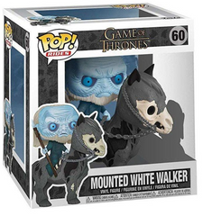 Funko Pop! Rides Game of Thrones 'Mounted White Walker' vinyl figure in its original window box packaging, featuring the blue-skinned white walker and a dark horse with a skull mask.