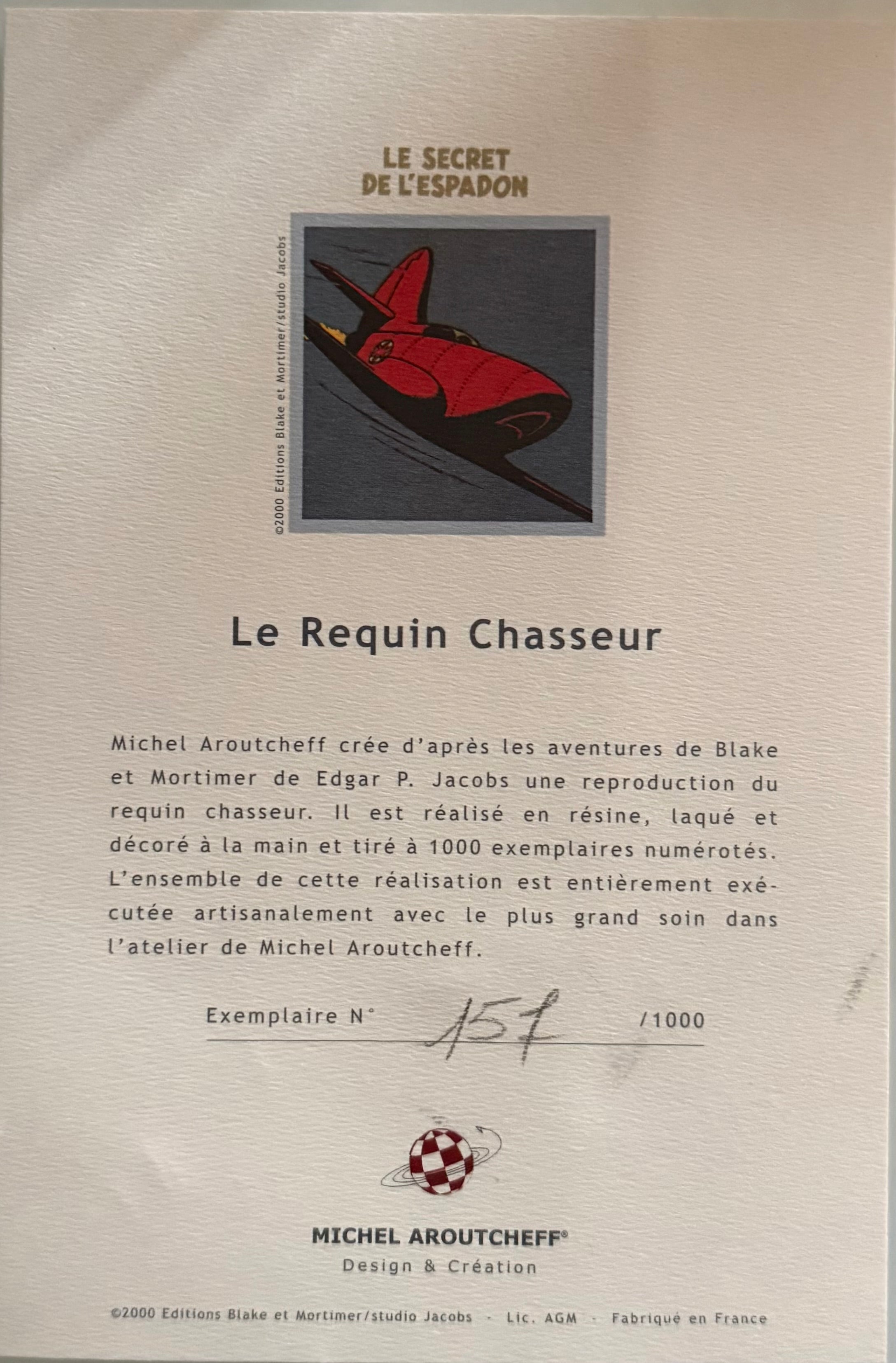 MICHEL AROUTCHEFF Resine Statue - Blake & Mortimer : Le Requin Chasseur (12cm) (Limited & Numbered)