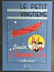 Serigraphy Hergé “Jo, Zette et Jocko : Bientôt ... Le Stratonef H.22 - Le Petit Vingtième" (35cm x 50cm) (°1993)