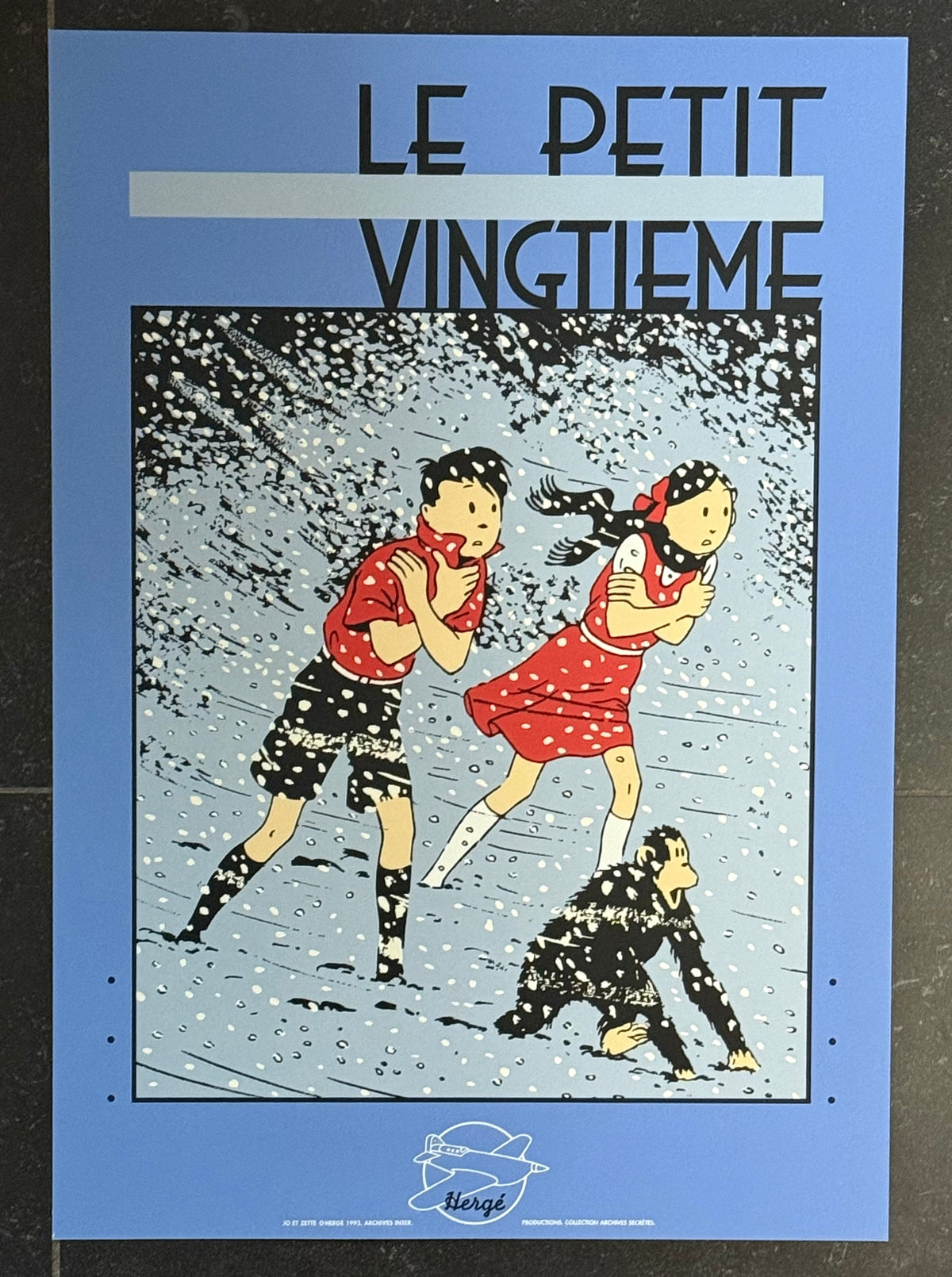 Serigraphy Hergé “Jo, Zette et Jocko : La neige - Le Petit Vingtième" (35cm x 50cm) (°1993)