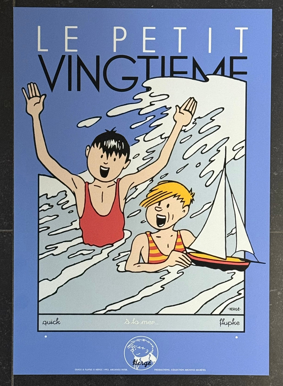 Serigraphy Hergé “Quick et Flupke : Baignade - Le Petit Vingtième" (35cm x 50cm) (°1992)