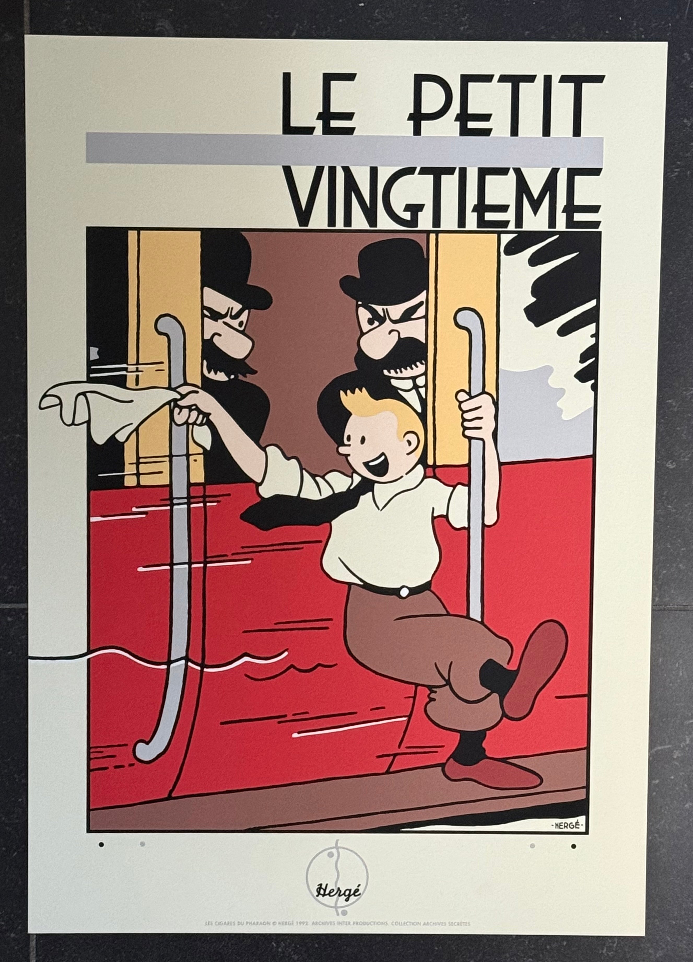 Serigraphy Hergé “Tintin : Le train - Le Petit Vingtième" (35cm x 50cm) (°1992)