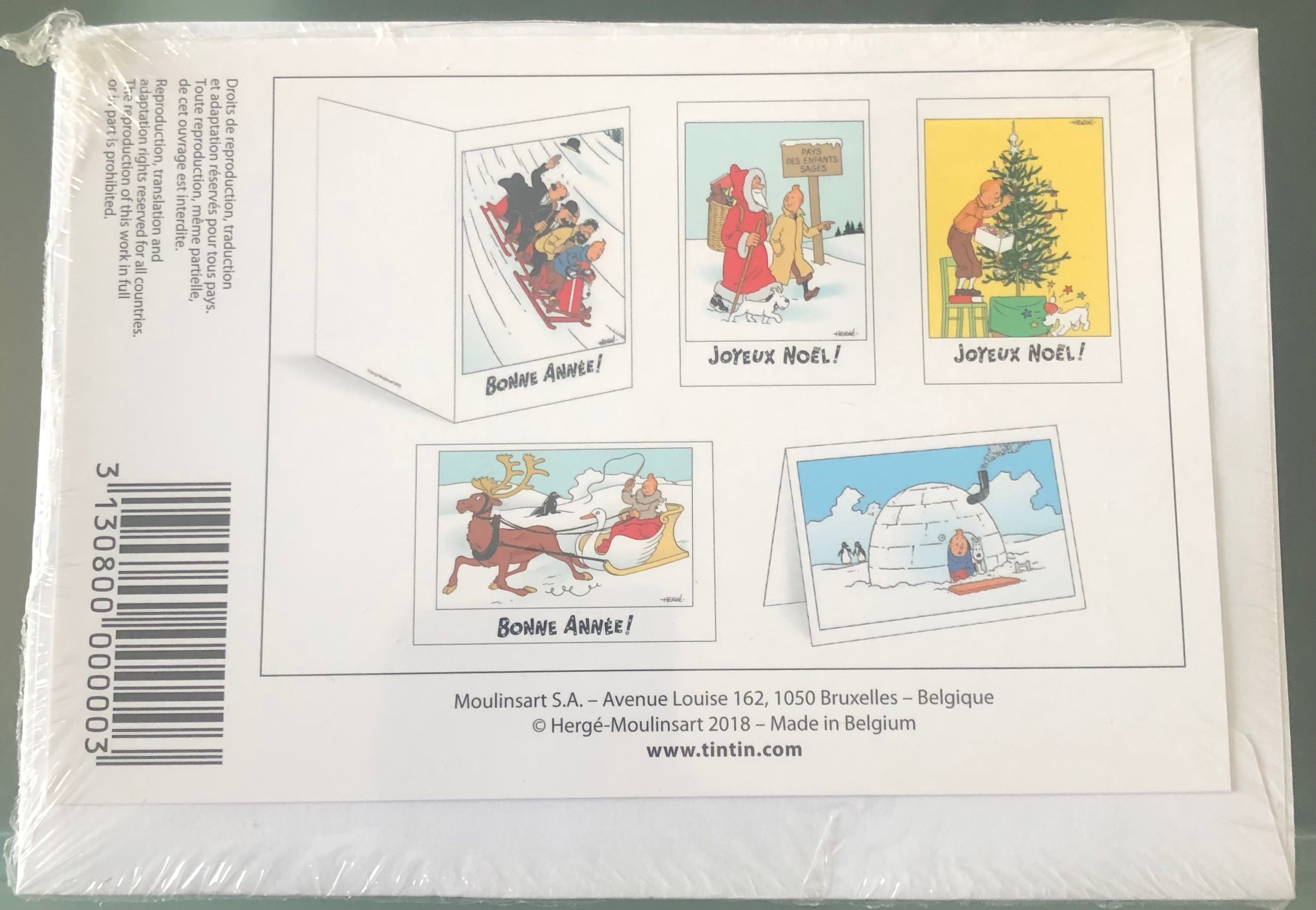 Tintin - Post Cards - Happy New Year  / Merry Christmas (set of 5 cards)