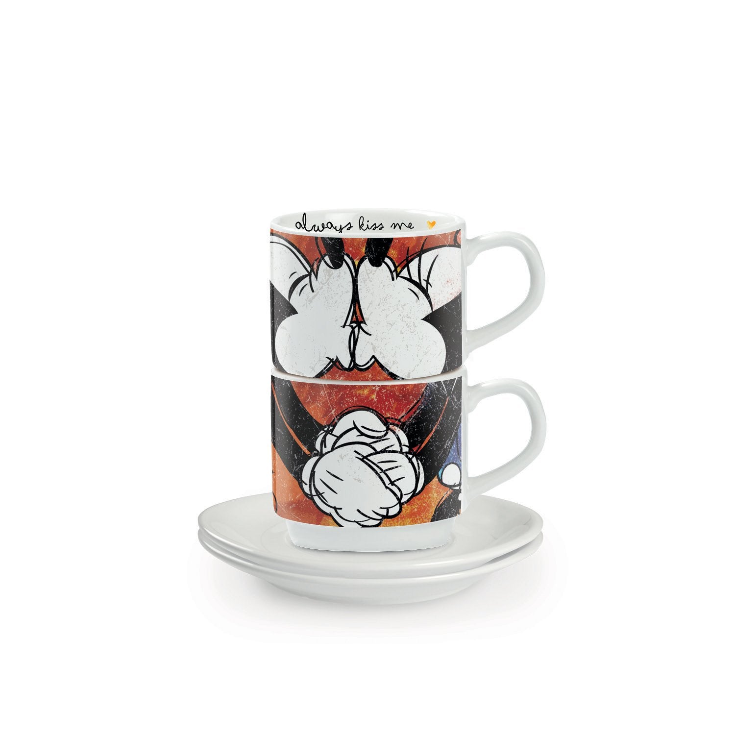 Disney - Mickey & Minnie Stackable Espresso Cups Red + Saucers (Set Of 2) Cups