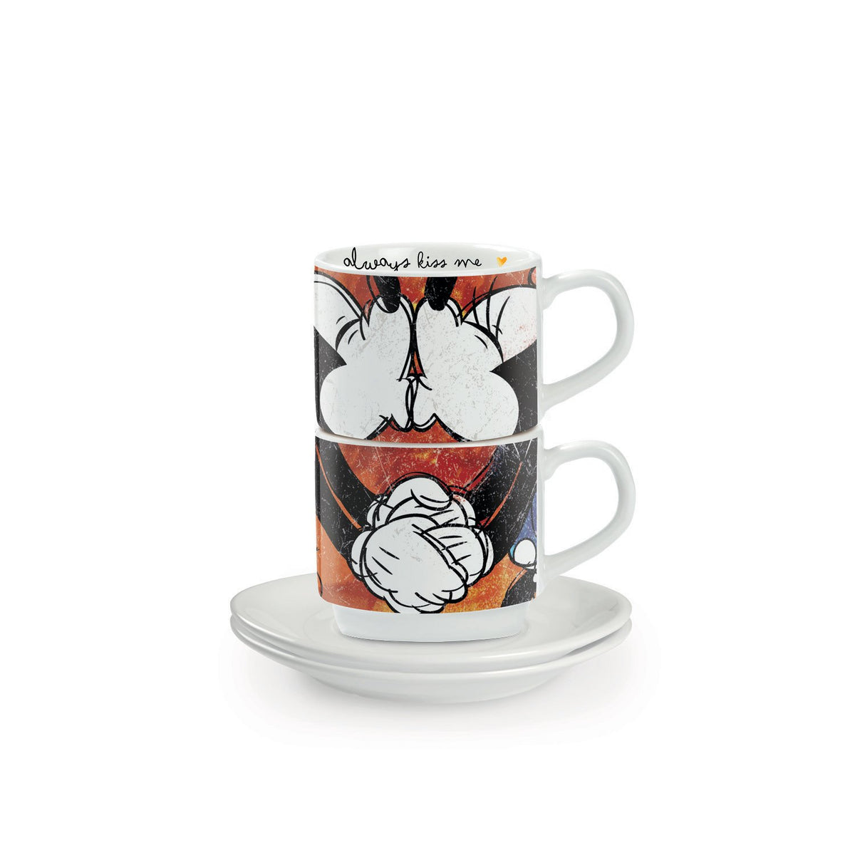 Disney - Mickey & Minnie Stackable Espresso Cups Red + Saucers (Set Of 2) Cups
