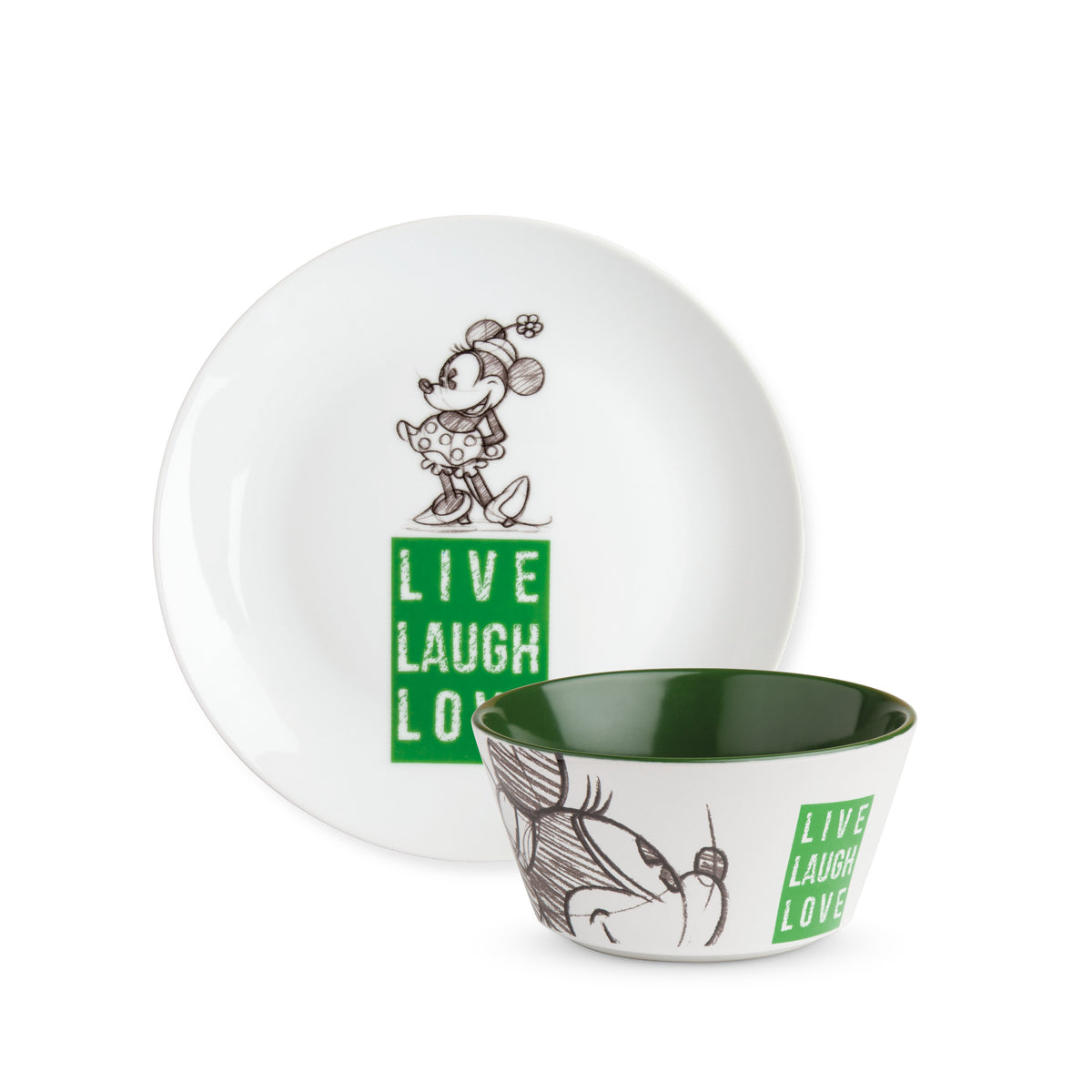 Disney - Minnie Mouse Set Desert Green:  Plate + Bowl In Gift Box