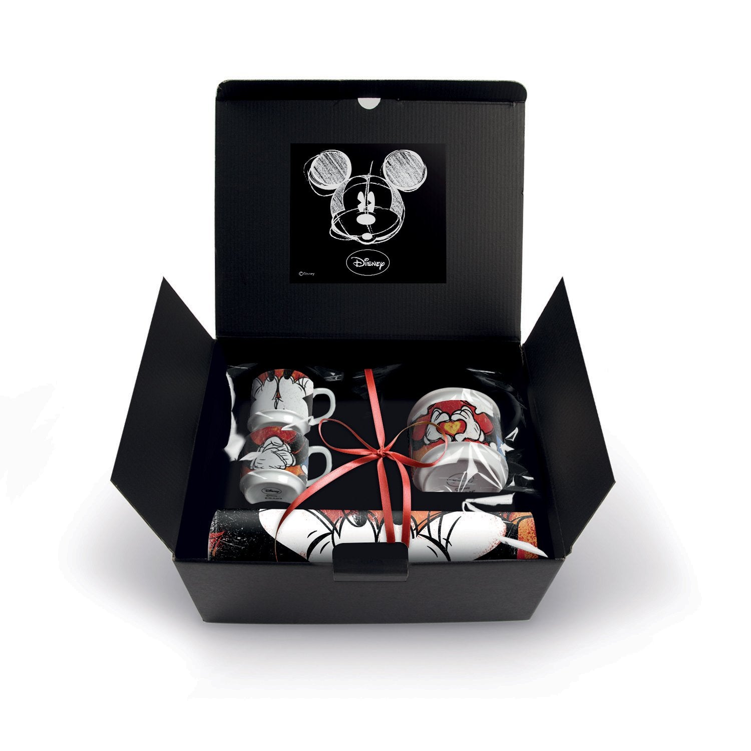 Disney - Mickey & Minnie Gift Box Red:  2 Stackable Espresso Cups + Sugar Bowl Placemat Set