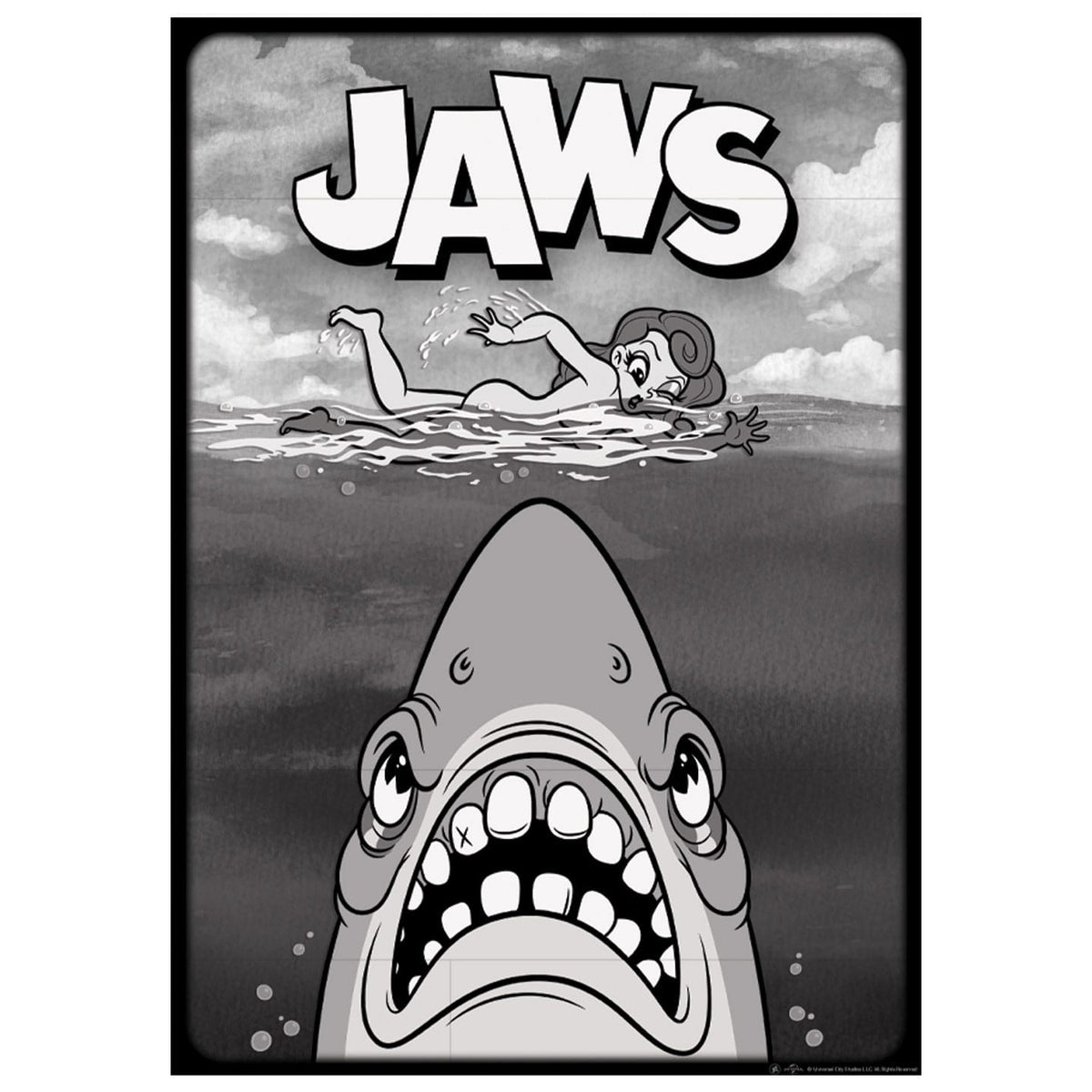 Art Print Poster – Les Dents de la mer : affiche du film et couverture du livre, version cartoon (Numérotée)